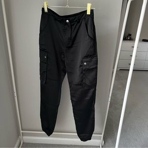Missguided Black Satin Cargo Pants
